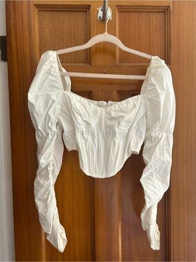 Missguided White Puff Sleeve Corset Crop Top Size 6